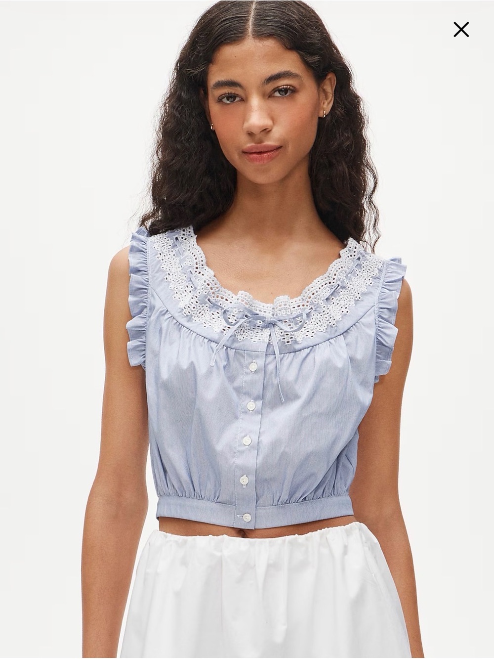 J.Crew Embroidered ruffle-trim cropped tank top